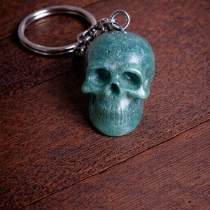 Handmade Resin Green Skull Head  Keychain